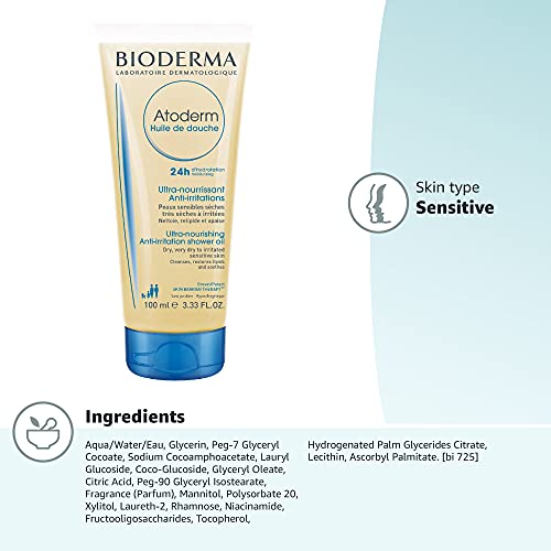 Bioderma Atoderm Shower Oil Cleansing Oil For Face & Body, Nourishing Cleansing Oil For Dry to Atopic Sensitive Skin For Softer & Smooth Skin For Your Whole Family