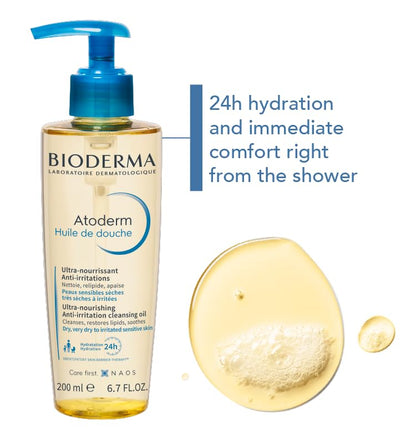 Bioderma Atoderm Shower Oil Cleansing Oil For Face & Body, Nourishing Cleansing Oil For Dry to Atopic Sensitive Skin For Softer & Smooth Skin For Your Whole Family