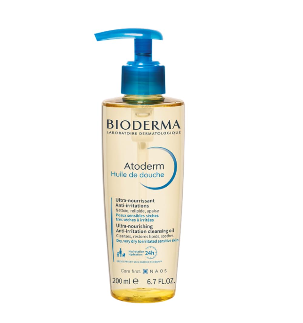 Bioderma Atoderm Shower Oil Cleansing Oil For Face & Body, Nourishing Cleansing Oil For Dry to Atopic Sensitive Skin For Softer & Smooth Skin For Your Whole Family