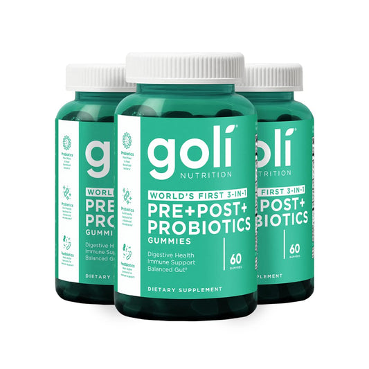 Goli Nutritional Supplement, Pre+Post+Probiotics Gummy - 180 Count - World's First 3-in-1 Gluten-Free, Vegan, Non-GMO, and Gelatin-Free.