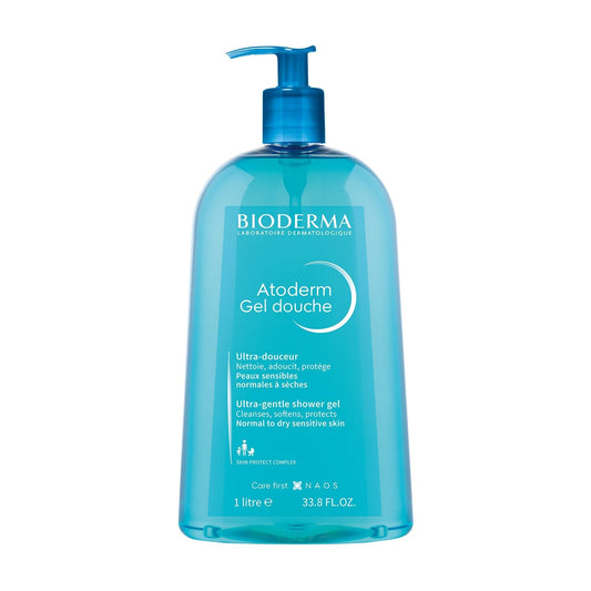 Bioderma - Atoderm Shower Gel Body Wash - Moisturizing Face and Body Cleanser for Normal to Dehydrated Sensitive Skin, 1lt