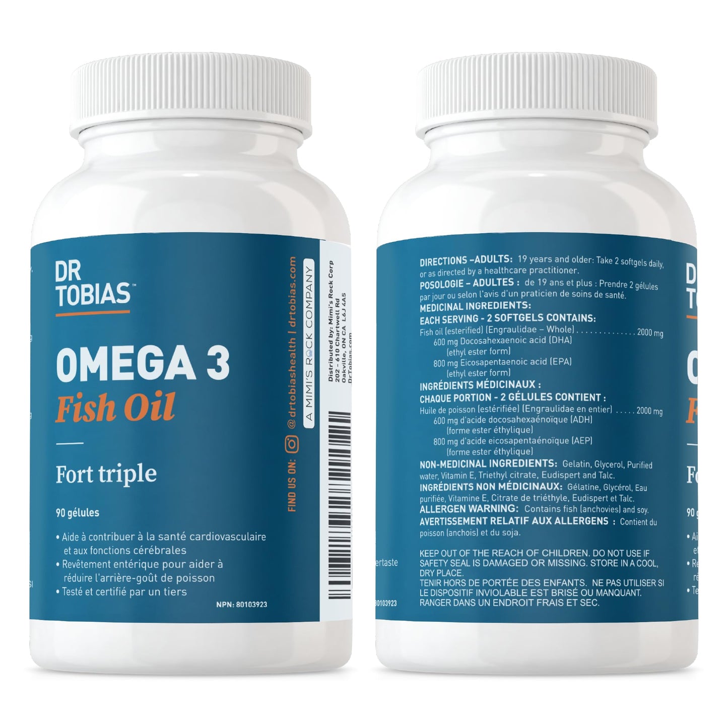 Dr. Tobias Omega 3 Fish Oil, 800 mg EPA 600 mg DHA Omega 3 Supplement for Heart, Brain & Immune Support, Absorbable Triple Strength Fish Oil Supplements - 2000 mg Per Serving, 180 Softgels, 90 Servings