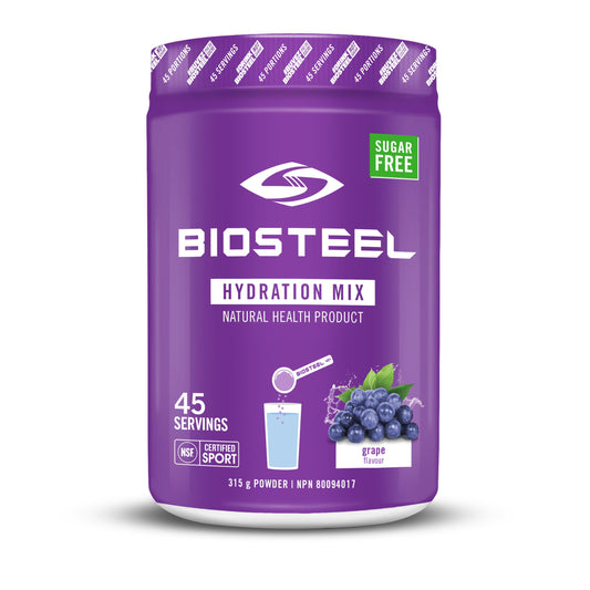 BioSteel Hydration Mix, Great Tasting Hydration with Zero Sugar, and No Artificial Flavours or Preservatives, Grape Flavour, 45 Servings per Tub