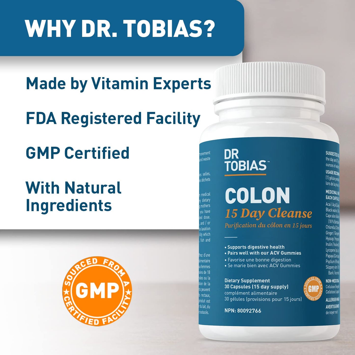 Dr. Tobias Colon 15 Day Cleanse, Gentle Detox Cleanse for Women and Men, Gut Health Supplements, Colon Cleanse Pills, Support Regular Bowel Movements, 30 Capsules (15 day supply)