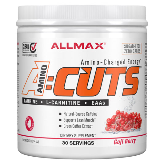 ALLMAX Nutrition - AMINOCUTS (A:CUTS) - Weight-Management BCAA (L-Carnitine + Taurine + EAAs) - Goji Berry - dye free - 252 Gram - 36 Servings