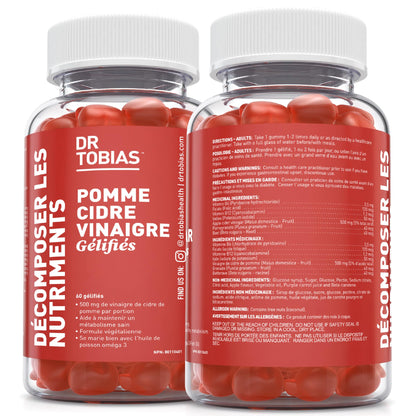 Dr. Tobias Apple Cider Vinegar Gummies 500 mg with The Mother of Apple Cider Vinegar Supplements Vegan, Gluten-Free & Non-GMO -60 Gummies