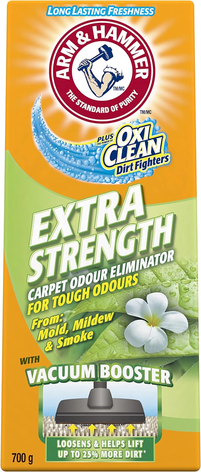 Arm & Hammer Carpet Deodorizer Powder, Extra Strength Carpet Odour Eliminator Plus Oxi Clean with Vacuum Booster, 700g