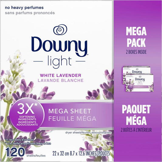 Downy Light Mega Dryer Sheets, Fabric Softener Dryer Sheets, White Lavender