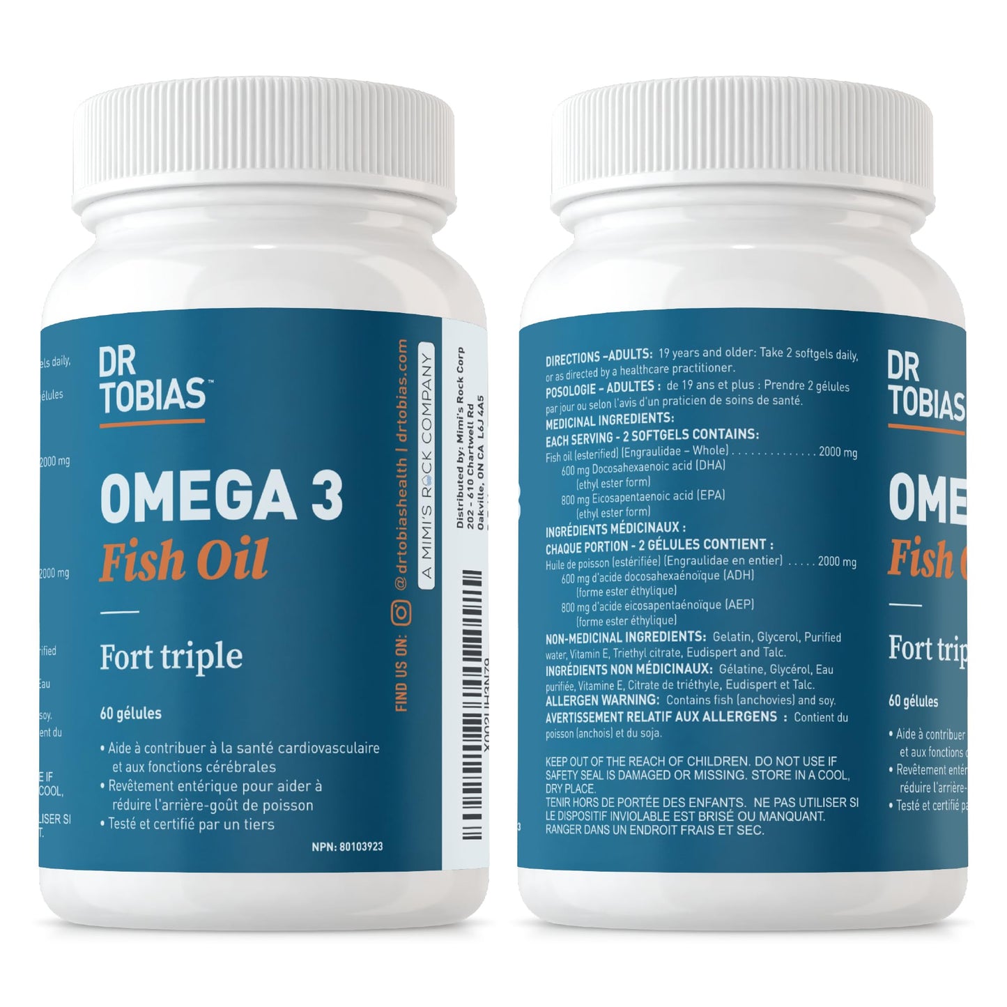 Dr. Tobias Omega 3 Fish Oil, 800 mg EPA 600 mg DHA Omega 3 Supplement for Heart, Brain & Immune Support, Absorbable Triple Strength Fish Oil Supplements - 2000 mg Per Serving, 180 Softgels, 90 Servings