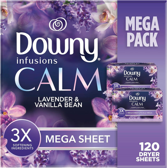 Downy Infusions Mega Dryer Sheets, Laundry Fabric Softener, CALM, Lavender and Vanilla Bean